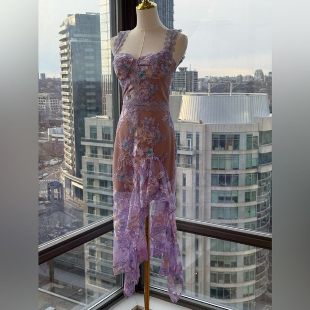 🆕 BRONX & BANCO 🧿 NWOT Eva Embroidered High-Low Midi Dress, Purple Sz XS US 2 - Picture 8 of 15
